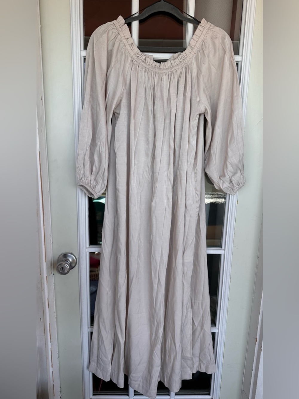 H&M Womens Beige 3/4 Sleeve Off The Shoulder Side Slit Maxi Dress - Size XS